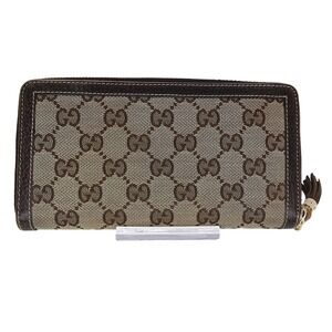 Gucci GG Supreme Canvas Zip Around Wallet Bamboo Tassel Brown Beige‎